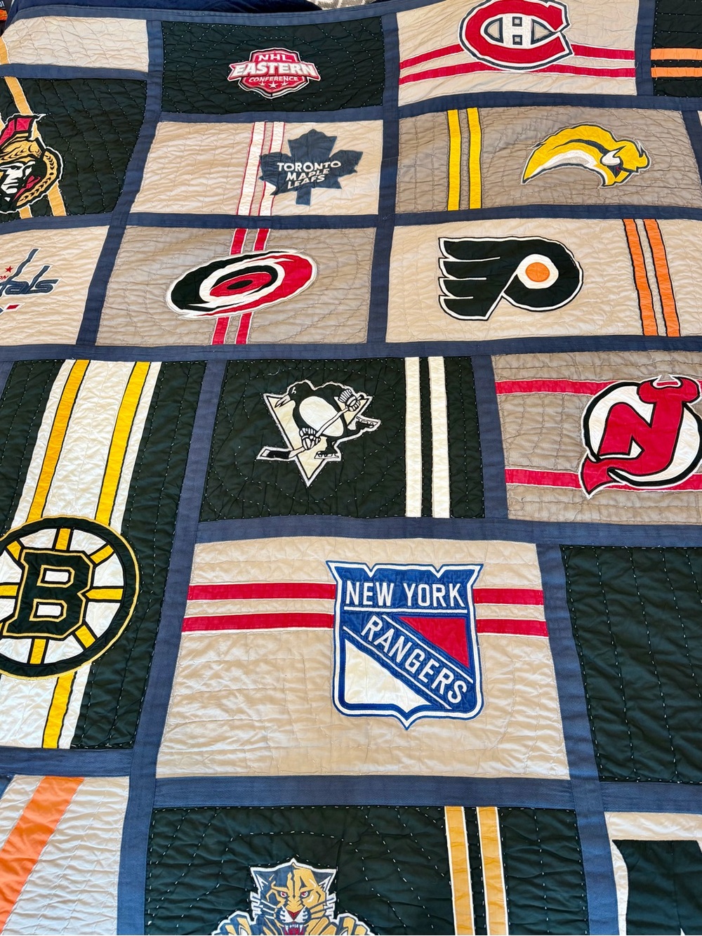 Pottery Barn NHL Patchwork Quilt - Navy, Beige, Red, Yellow, Black and 2 shams